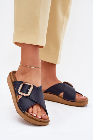 Sabots en cuir pour femmes avec boucles Inblu ED0003IU bleu marine 2