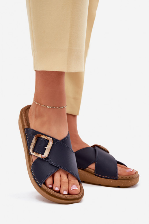 Leren pantoffels Dames met gespen Inblu ED0003IU donkerblauIn