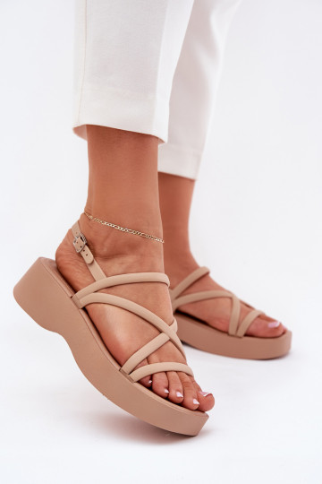 Damensandalen mit einer Plattform mit Streifen Beige Civara 2