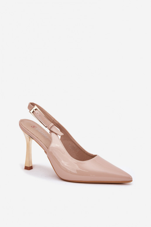 avec effet vernis chaussures à talons hauts avec un talon ouvert I Szpiczastymi Noskami beige Rivori