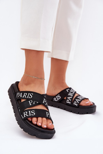 Claquettes femme avec brides en tissu et plateforme couleur noire Celinea 2