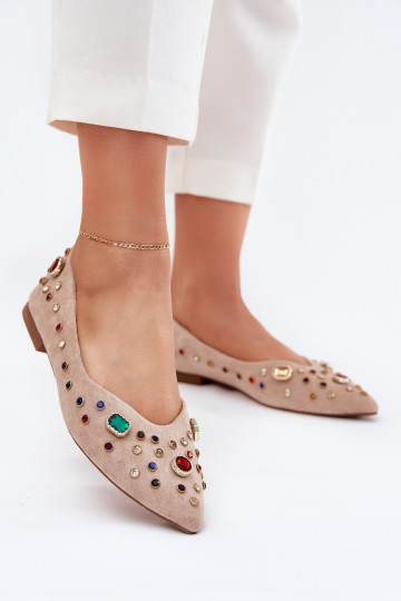 Dekorierte Damen-Ballerinas mit Kristallen in Sand Valena