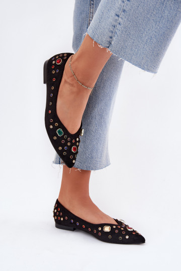 Ballerines femme décorées de cristaux couleur noire Valena 2