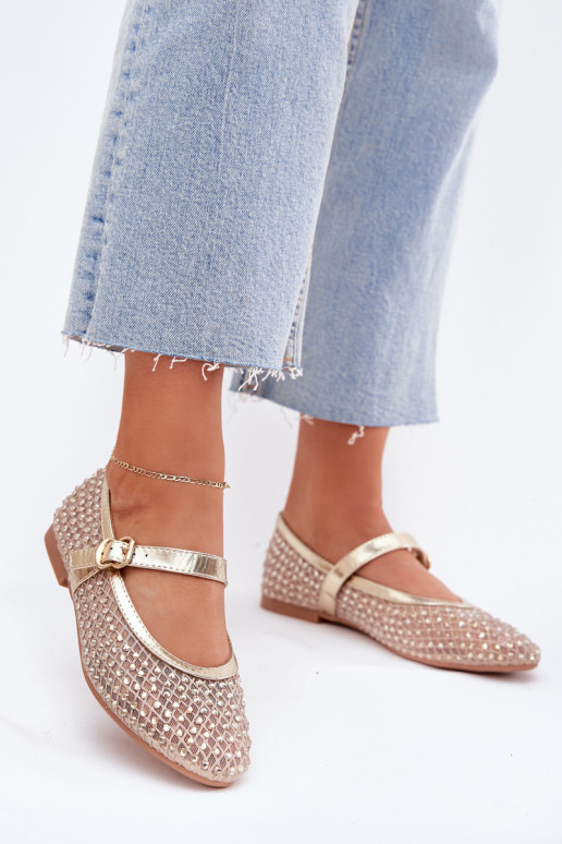 Versierd Ballerinas Dames met riemen I met gespen gouden kleur Avirae