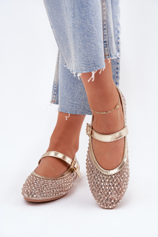 Versierd Ballerinas Dames met riemen I met gespen gouden kleur Avirae