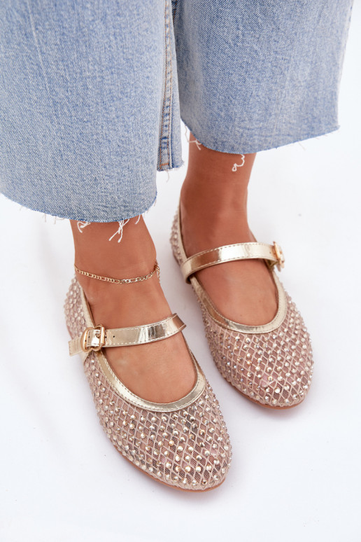 Décoré Ballerines Féminin avec des sangles I avec boucles couleur dorée Avirae