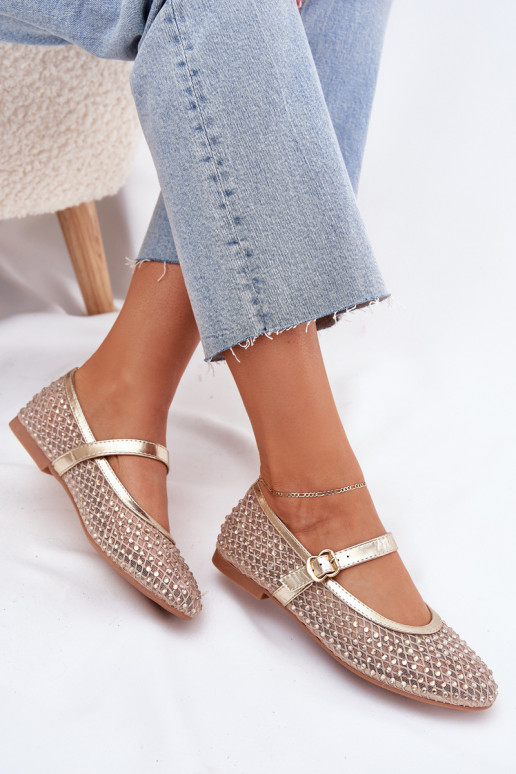 Décoré Ballerines Féminin avec des sangles I avec boucles couleur dorée Avirae