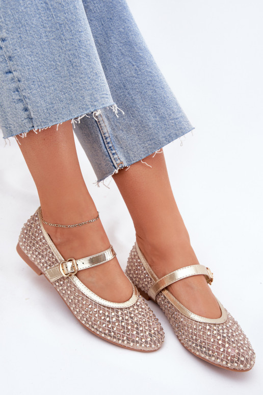 Dekoriert Ballerinas Feminin mit Riemen I mit Schnallen goldene Farbe Avirae