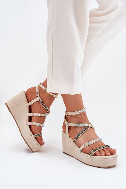 Damensandalen Auf einem Keil Mit Dekoration Zu Paskach Beige Lunara Damensandalen Auf einem Keil Mit Dekoration Zu Paskach Beige Lunara