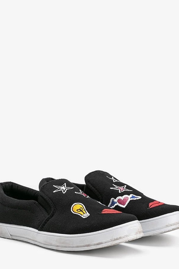 Ballerines noires en tissu avec applications, « Anais »