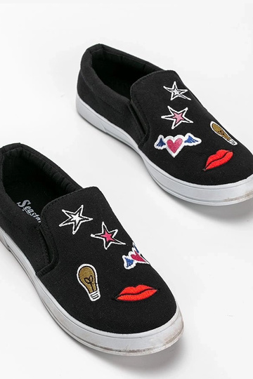 Ballerines noires en tissu avec applications, « Anais » 2