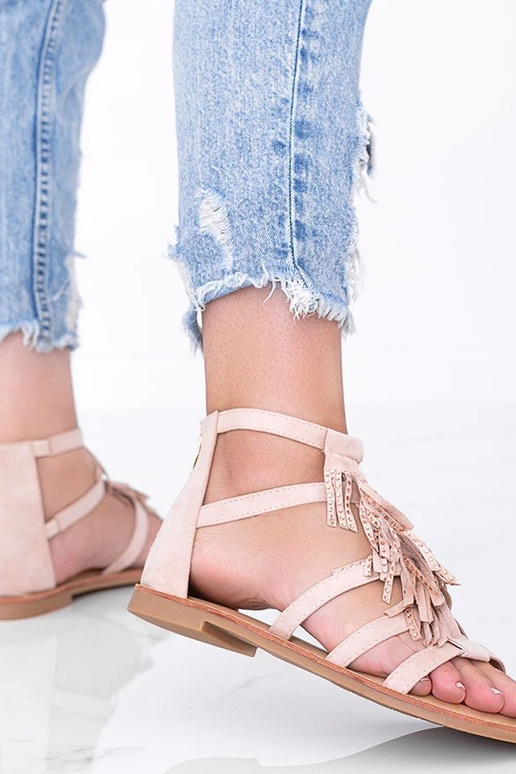 Zandkleurige sandalen met franjes,...