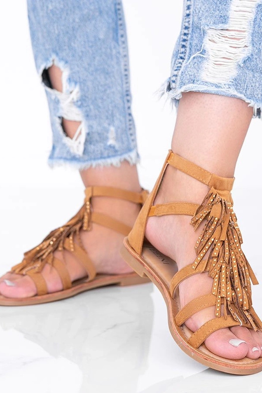 Helle braune Sandalen mit Quasten,...