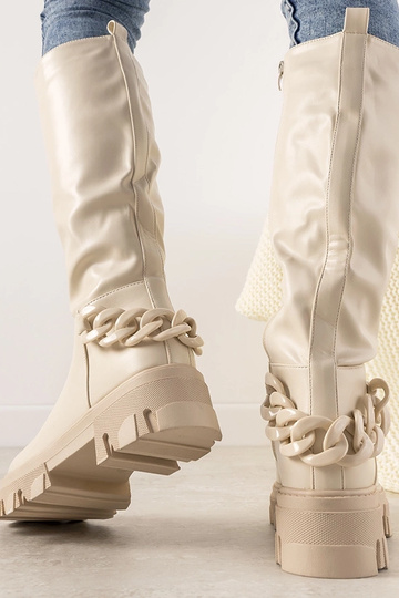 Bottines couleur sable avec chaîne, « Coniak » 2