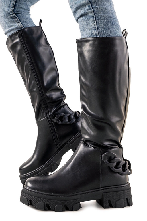Schwarze Stiefeletten mit Kette Coniak Schwarze Stiefeletten mit Kette Coniak