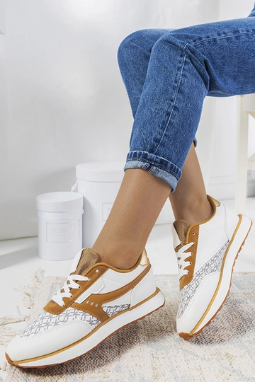 Baskets blanches et marron pour femme Chiara 2