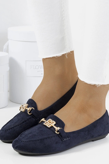 Donkerblauwe mocassins met gesp, „Cardoso"