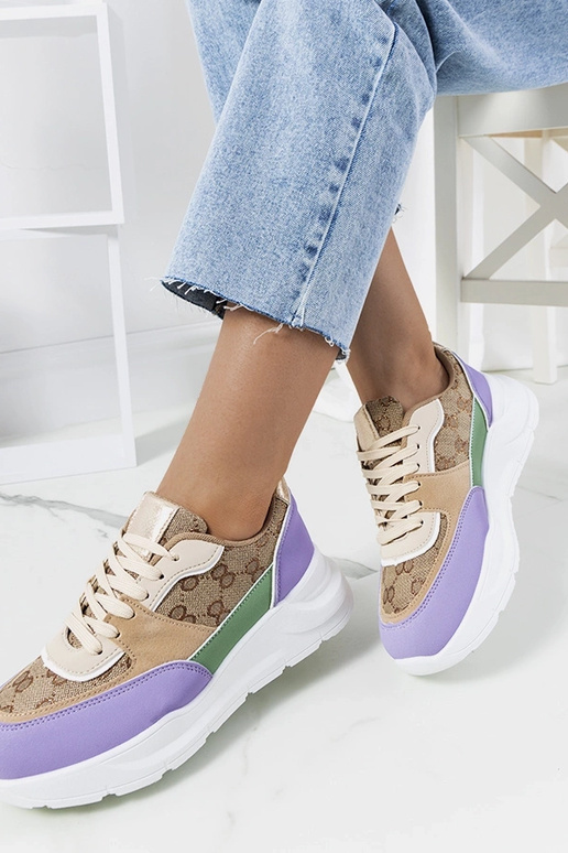 Beige og lilla Elyne damesneakers