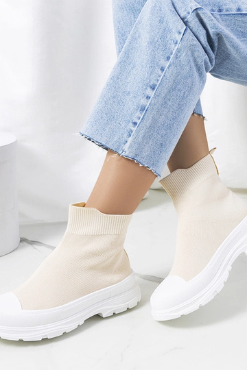 Miki's beige high-top sneakers