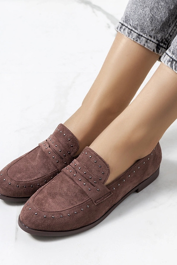 Mocassins en cuir marron clouté Ishana