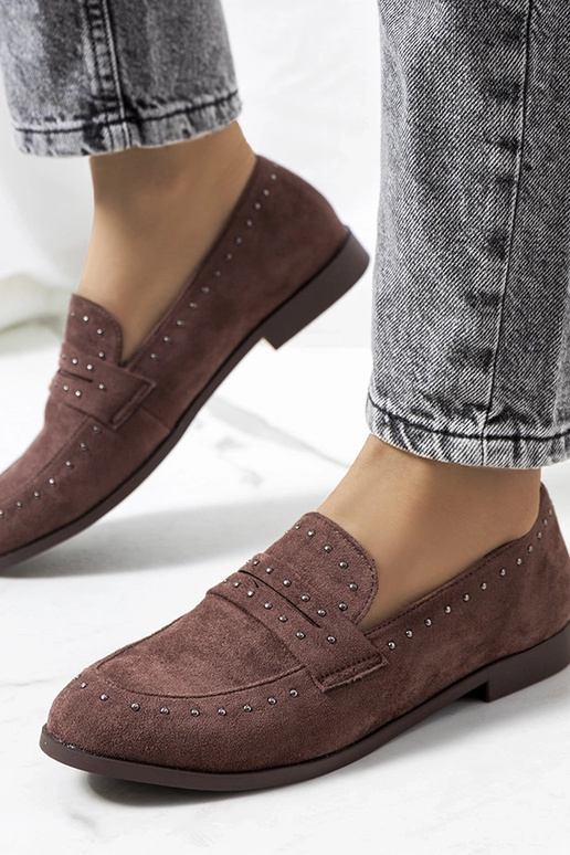 Mocassins en cuir marron clouté Ishana