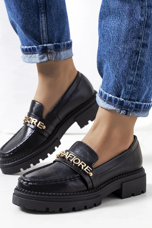 Zwarte mocassins op hoge zool, „Louelle"