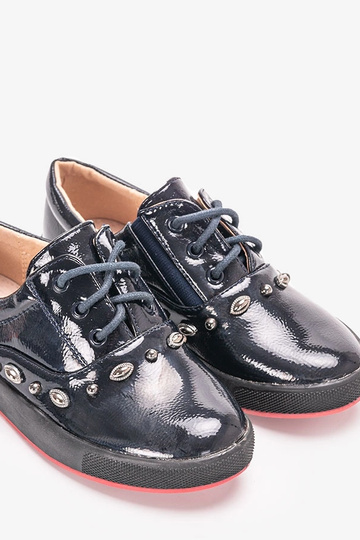 Baskets enfant Fatna en cuir verni bleu marine 2