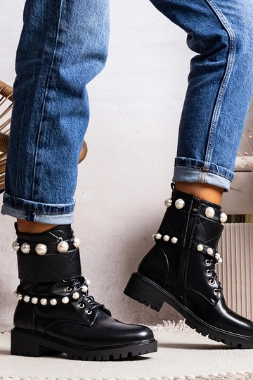 Bottines à lacets noires pour femmes avec perles Carvala