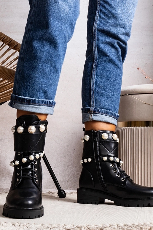 Schwarze Damen Schnürstiefeletten mit...