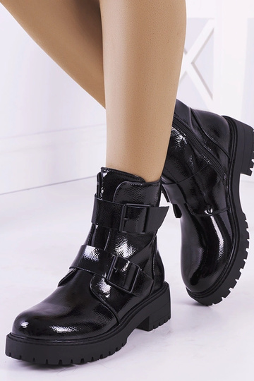 Bottines en cuir verni noir... 2