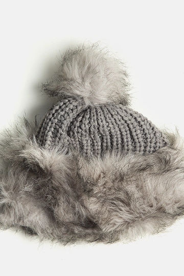 Bonnet à pompon Leola gris clair