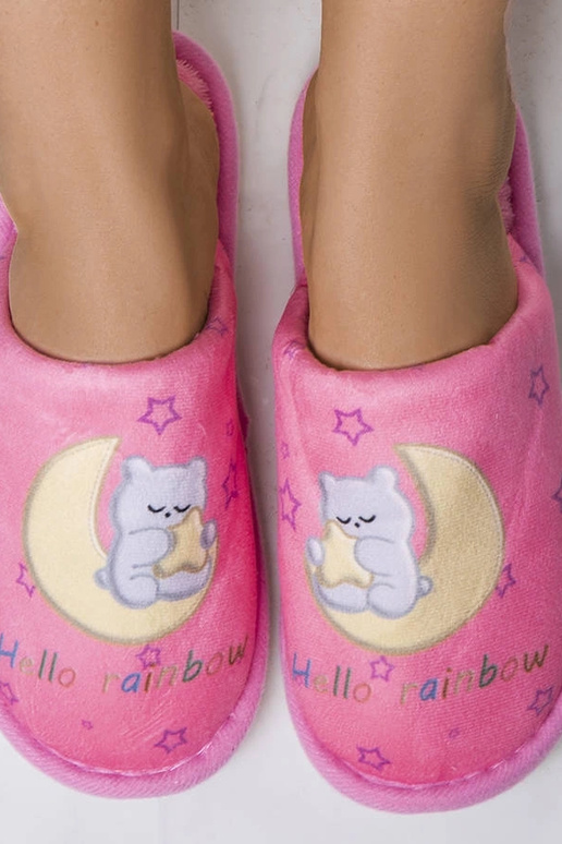 Chaussons souples rose lune arc-en-ciel
