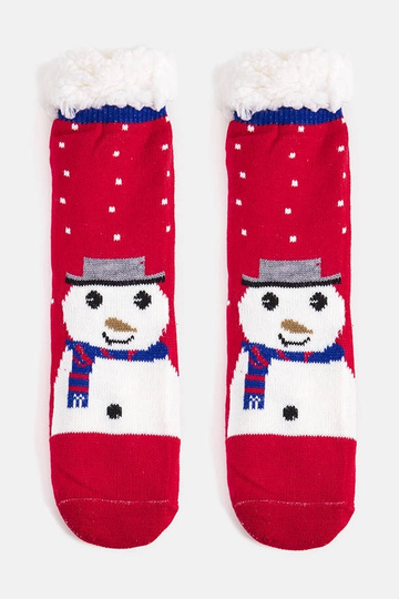 Chaussettes isolantes rouges avec Challi le bonhomme de neige