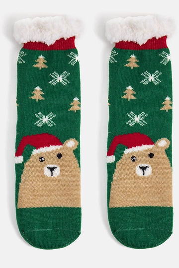 Chaussettes chaudes vertes avec Teddy Bear Challi