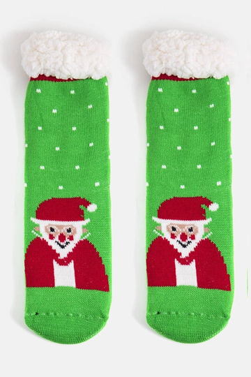 Chaussettes d'hiver vertes avec le Père Noël, « Challi »