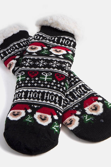 Chaussettes isolantes noires avec Père Noël Challi 2