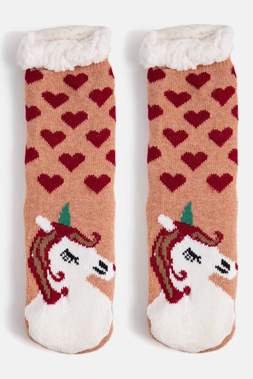 Beige Socken mit Schaffell Lotis