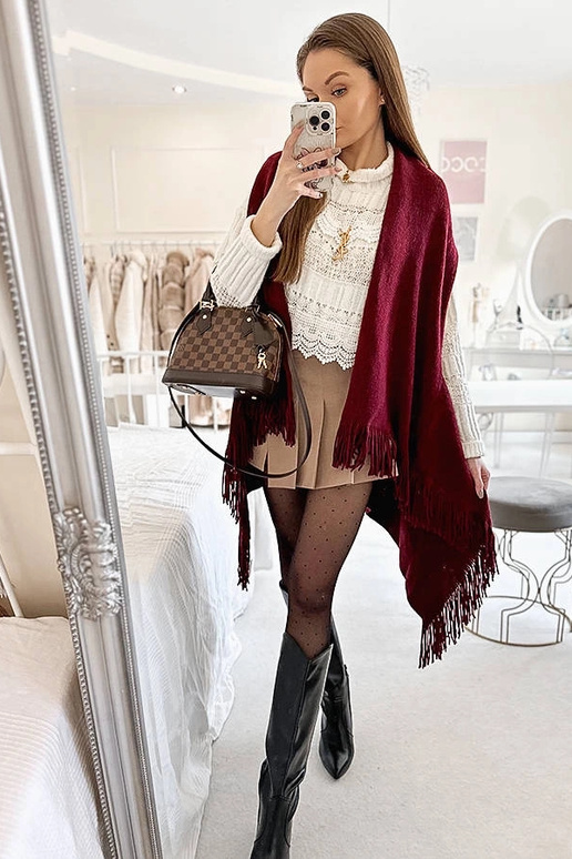 Châle à franges bordeaux June