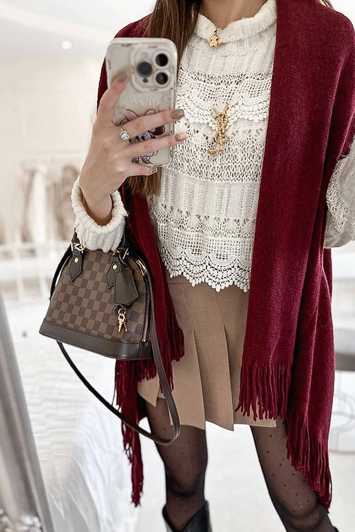 Châle à franges bordeaux June