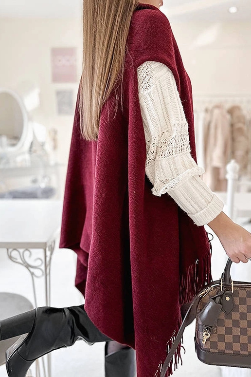 Châle à franges bordeaux June