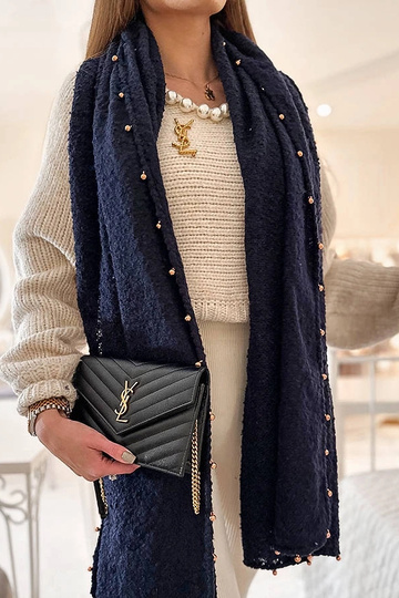 Châle bleu marine avec perles dorées Yvonne