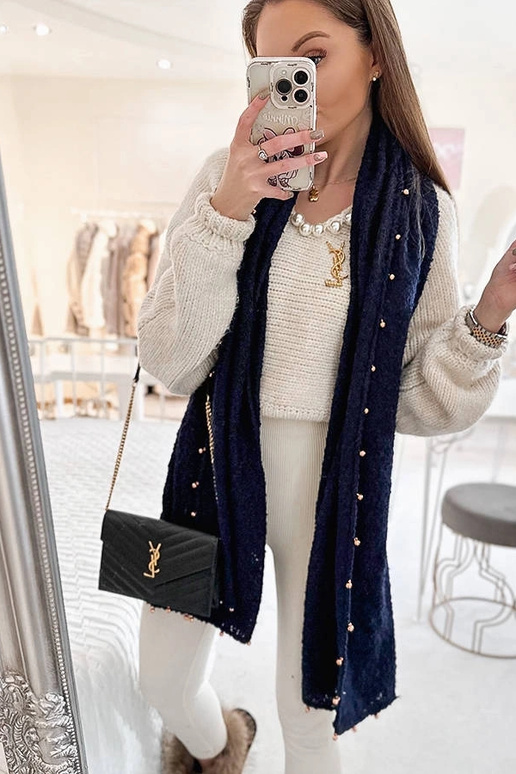 Marineblaues Tuch mit goldenen Perlen...