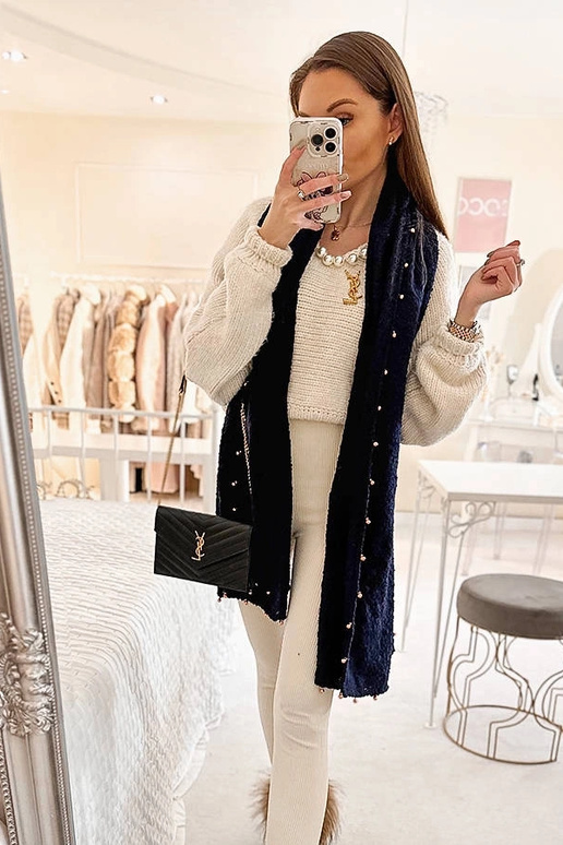 Marineblåt sjal med guldperler Yvonne Marineblåt sjal med guldperler Yvonne