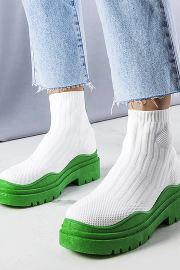 Witte laarzen met groene platform, „Cali"