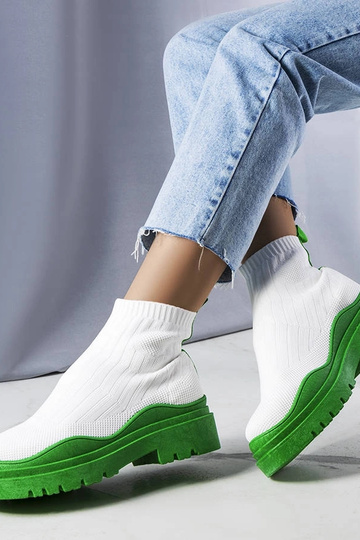 Weiße Stiefel mit grüner Plattform, „Cali" 2