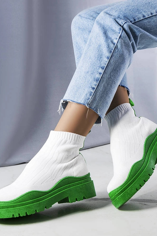 Witte laarzen met groene platform,...
