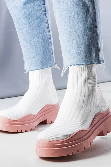 Weiße Stiefel mit rosa Plattform, „Cali"