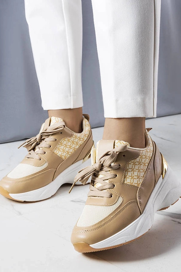 Beige Sneaker mit Lora-Monogramm verziert