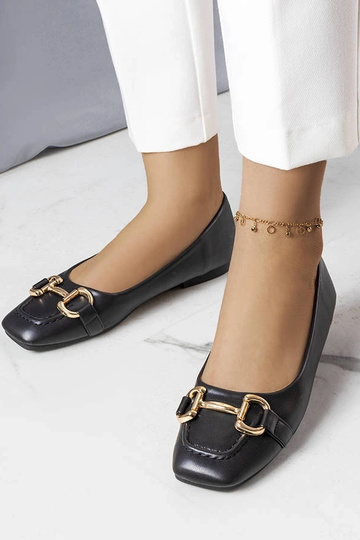 Ballerines noires avec décoration Iris dorée 2