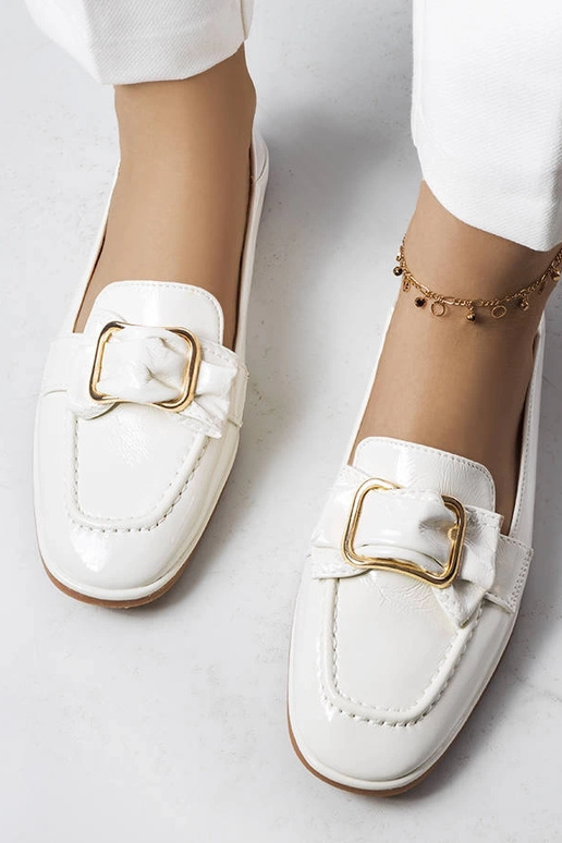 Mocassins vernis blancs avec boucle,...